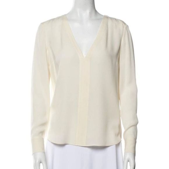 A.L.C 100% silk v-neck long sleeve blouse white cream - Picture 1 of 7